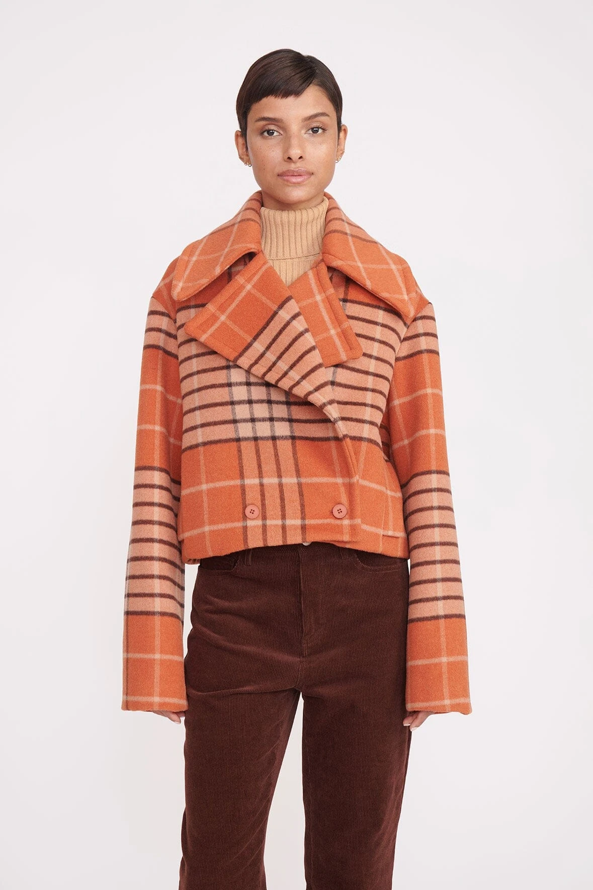 CARVER CROPPED COAT | PERSIMMON MEGA PLAID 3 CARVER CROPPED COAT | PERSIMMON MEGA PLAID