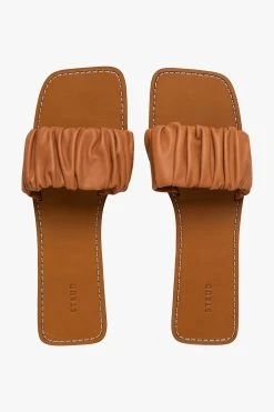 NINA RUCHED SANDAL | TAN -fashion STAUD MAYA RUCHED SANDAL TAN NAPPA SPRING 21 22