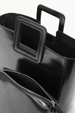 SHIRLEY LEATHER BAG | BLACK POLISHED -fashion STAUD SHIRLEYLEATHER TOTE BLACK FALL 23 ECOM 4