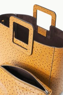 SHIRLEY LEATHER BAG | WALNUT OSTRICH EMBOSSED -fashion STAUD SHIRLEYLEATHER TOTE WALNUT FALL 23 ECOM 4