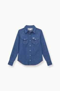 STAUD + WRANGLER THE WESTERN SHIRT | DARK RINSE -fashion STAUD THEWESTERNSHIRT WOVENSHIRT DARKRINSE WRANGLER 23 ECOM 1