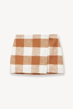 TOUR SKIRT | TOBACCO GINGHAM -fashion STAUD TOUR SKIRT TOBACCO GINGHAM SUPF 23 ECOM 1