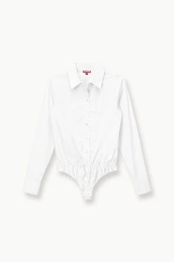 TWIGGY BODYSUIT | WHITE -fashion STAUD TWIGGYBODYSUIT WOVENSHIRT WHITE FALL 23 ECOM 1