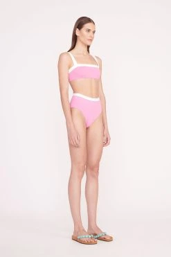 DEVON HIGH RISE BIKINI BOTTOM | CORAL PINK WHITE -fashion Swim 001 00015 web