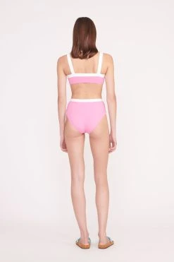 DEVON HIGH RISE BIKINI BOTTOM | CORAL PINK WHITE -fashion Swim 001 00020 web