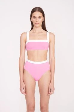DEVON HIGH RISE BIKINI BOTTOM | CORAL PINK WHITE