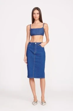 STAUD + WRANGLER THE PENCIL SKIRT | DARK RINSE