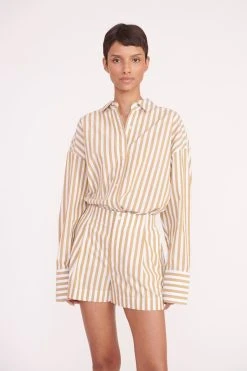 ZOEY SHORT | KHAKI STRIPE -fashion colton top khaki stripe 01315 web