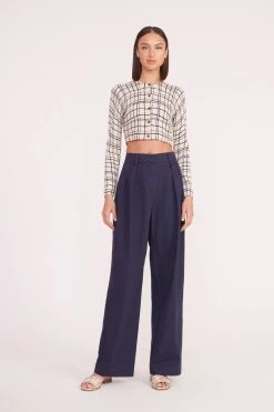 DEANNA SWEATER | CREME DRAWN PLAID -fashion deanna sweater creme dawn plaid luisa pant nav 05349 web