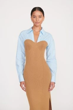 HAZEL DRESS | CAMEL FRENCH BLUE -fashion hazel dress camel french blue 1